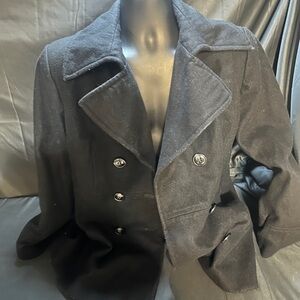 Men's Double-Breasted Black Peacoat-London fog-size XL-#522